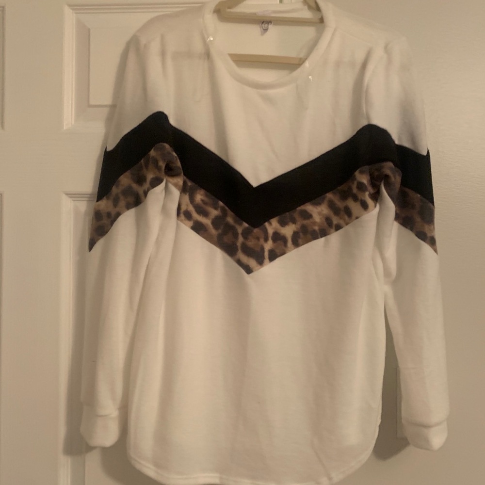 Cheetah, white, black boutique top